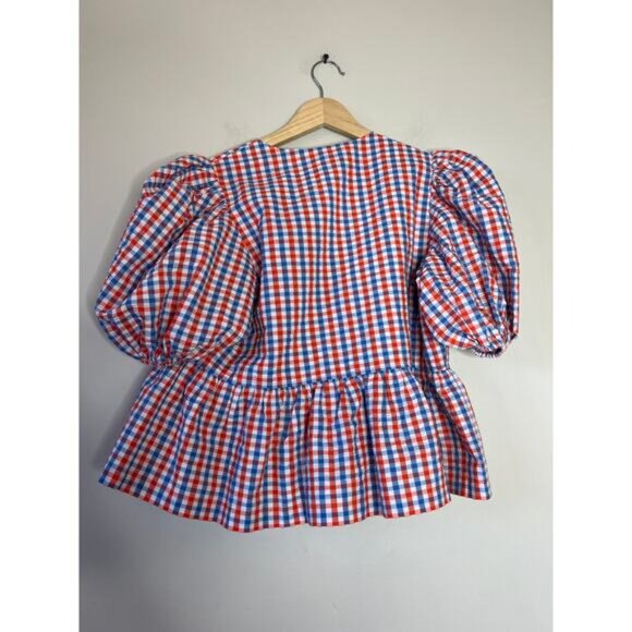 NEW Hunter Bell Gingham Peplum Bow Tie Front Top Multicolor Size: Extra Small - Picture 6 of 7